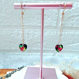 New Gorgeous Long Crystal Heart Chain Earrings | Handmade in BC